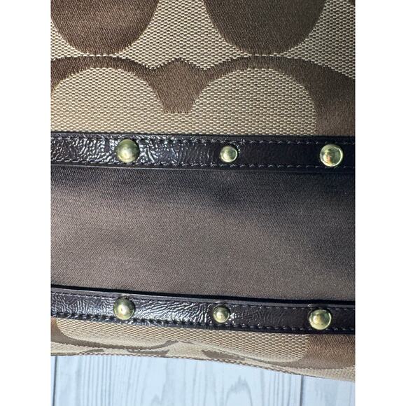 Y2K COACH Signature Stripe Studded Tote Handbag Monogram No G1220-F20014 READ - Picture 3 of 12